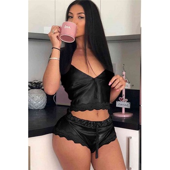 Underwear Wind Дамска сатенена пижама - Черна #310374 (310374_Черно)