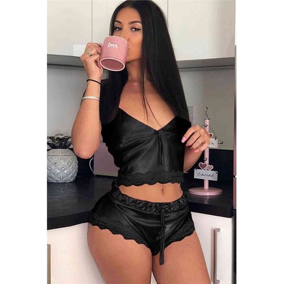 Underwear Wind Дамска сатенена пижама - Черна #310374 (310374_Черно)