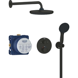 GROHE Vitalio Start - Душ комплект с термостат за вграждане, диаметър 25 cm, 2 струи, черен мат 348832430 (348832430)