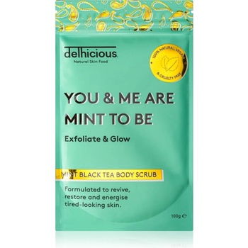 delhicious YOU & ME ARE MINT TO BE MINT BLACK TEA освежаващ пилинг за тяло за суха и сърбяща кожа 100 гр