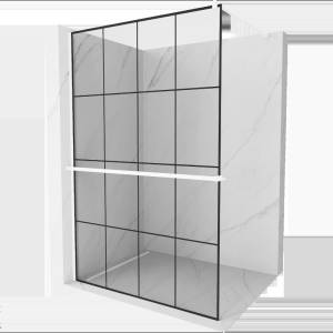 Mexen Kioto+ душ панел с рафт Walk-in 140 x 200 см, черна решетка, бяла - 800-140-121-20-77 (800-140-121-20-77)