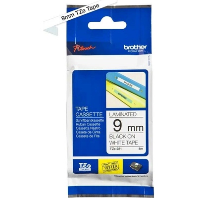 Brother TZe-221, 9 mm, laminovaná bílá páska / černý tisk originální