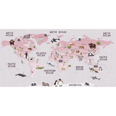 Ochranná podložka na stůl 90 x 45 cm mapa světa růžová