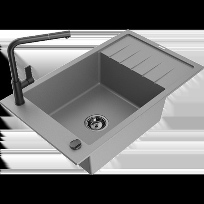 Elias гранитна мивка с 1 корито и сушилник и кухненски смесител Flora, сив - 6511-71-670401-70-B (6511-71-670401-70-B)