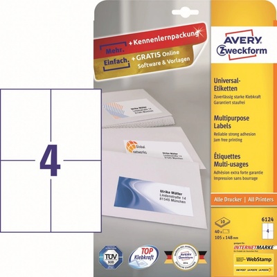 Avery Zweckform 10 listů, A4, bílé 6124