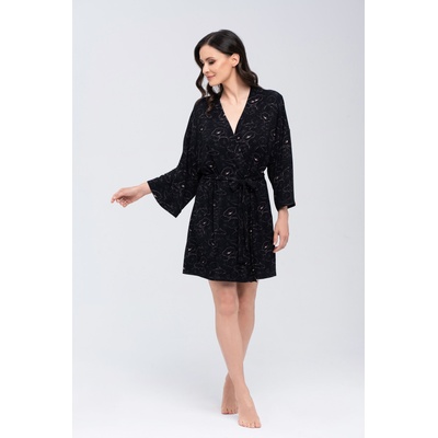 Babella Секси халат Szlafrok-Koi-Beowo-Czarny-Beowo-CzarnyV-59521-Beżowo-Czarny - Черен, размер S