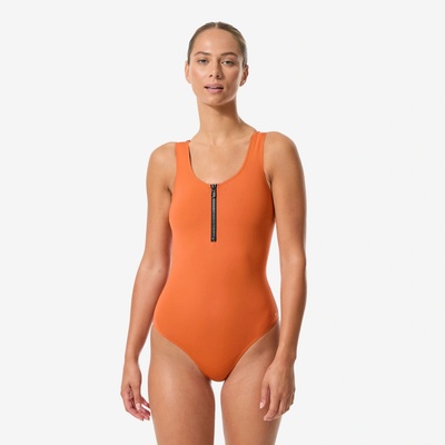 Decathlon Dámske jednodielne plavky Lio na cvičenie vo vode a na aquabike tehlovočervené