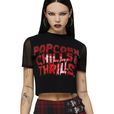 KILLSTAR дамска тениска (топ) KILLSTAR x ELVIRA - Popcorn, Chills And Thrills Baby - Black - KSRA014118