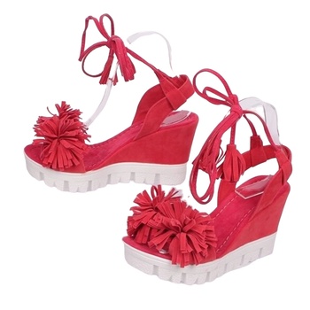Червени дамски сандали с платформа