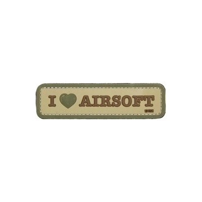 Gumová nášivka 101 Inc nápis I Love Airsoft - coyote