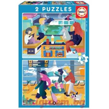 Image 1 of Educa Пъзел educa 18604 - 2 х 48 части - На аерогарата + На влака (edu18604)