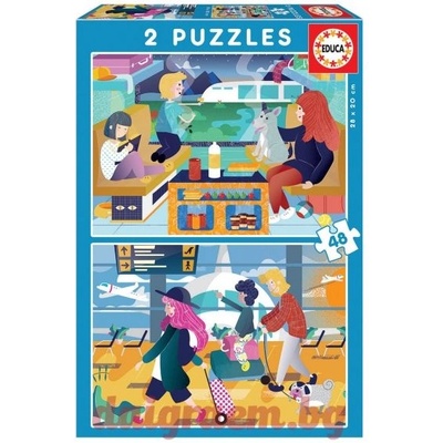 Educa Пъзел educa 18604 - 2 х 48 части - На аерогарата + На влака (edu18604)