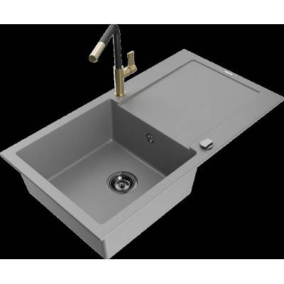 Leo гранитна мивка с 1 камера, отцедник и кухненски смесител Flora, сив - 6501-71-670401-57-B (6501-71-670401-57-B)