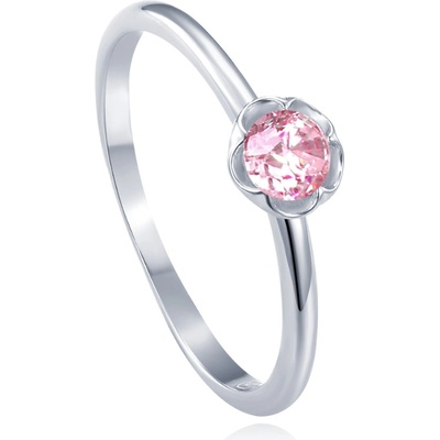 Minet Stříbrný prsten kytička s růžovým zirkonem JMAD0051PR