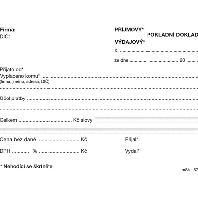 MSK 57 Univerzální pokladní doklad – Zboží Dáma