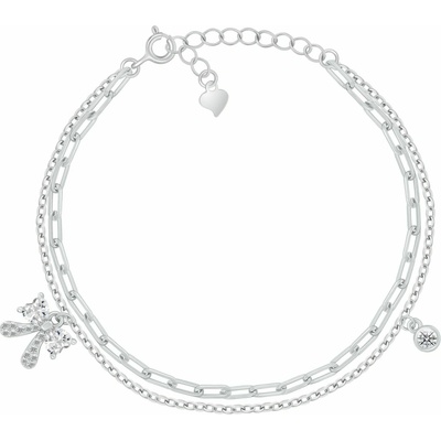 Brilio Silver Dvojitý stříbrný náramek Mašlička se zirkony BRC246W