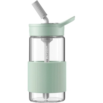 Image 1 of BUYDEEM Преносима бутилка за напитки Buydeem CD1017-CG, 500 мл, Вградена сламка, Непропусклива, Термоустойчиво стъкло до 150°C, BPA free, Зелен (CD1017-CG)
