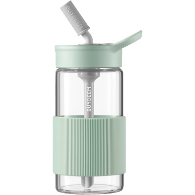 BUYDEEM Преносима бутилка за напитки Buydeem CD1017-CG, 500 мл, Вградена сламка, Непропусклива, Термоустойчиво стъкло до 150°C, BPA free, Зелен (CD1017-CG)