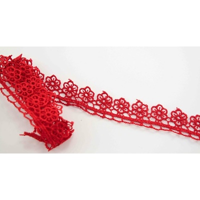 Vzdušná čipka - červená s kvetinkami - šírka 1,8 cm