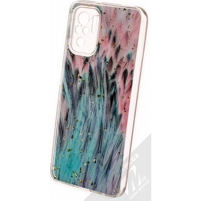 Pouzdro 1Mcz Gold Glam Páv Skinny TPU ochranné Xiaomi Redmi Note 10, Redmi Note 10S, Poco M5s růžové mátově zelené