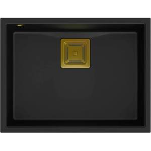 Quadron Unique David 50 композитна мивка за под плот, въглеродно черно - златно 55x42 см (HQD5542U7-G1) Мивка за вграждане