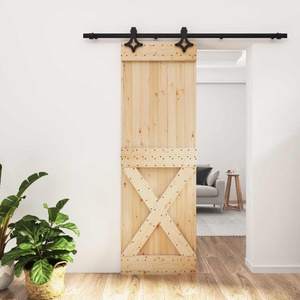 vidaXL Преплъзваща се врата 70 x 210 cm Естествено и черно (3445073)