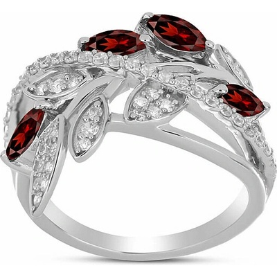 Nefertitis Prsten stříbrný s broušeným granátem a zirkony 065681 GT