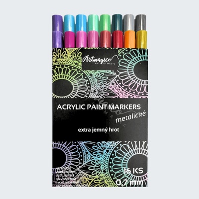 Artmagico Premium akrylové Markery wxtra jemný hrot 0.7 mm metalické sada 16 ks