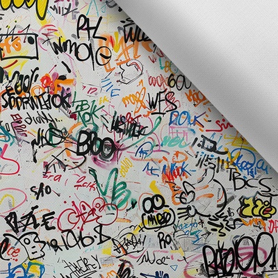 Takoy Látka s potiskem nepromokavý polyester TD/NS white graffiti