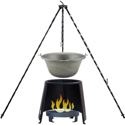 Perfect Home kotlík na guláš železo 14 l Perfect Home trojnožka 1,2 m na kotlík Perfect Home chránič plamene Ohnisko 37 cm Perfect Home přenosné ohniště 36 cm