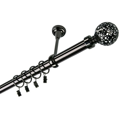 OK-GarnýžeCY Garnýž kovová jednořadá 25mm Koule retro onyx 350 cm do stěny / kroužky s žabkou