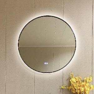 Inter Ceramic Кръгло огледало за баня Ф80 см, с кант матирано тъмно злато, LED осветление и нагревател (1855/80 Brushed Dark Gold)