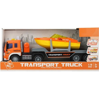 Ocie City Service Камион с платформа и лодка Transport Truck 1: 16