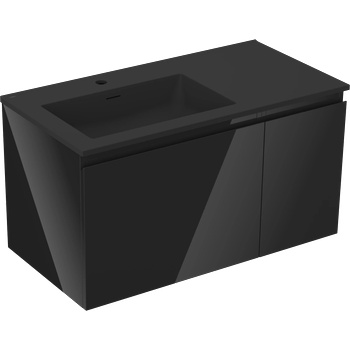 Mexen Orio шкаф за баня 90 см с мивка Otis лява, 1S, 1D, черен гланц/черен мат - 91A13-09047-3-BBFF70-W18L71 (91A13-09047-3-BBFF70-W18L71)