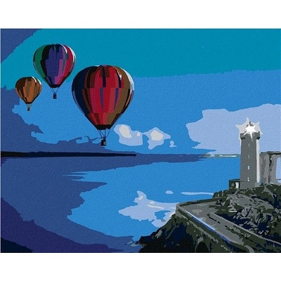 zuty Malování Podle Čísel Horkovzdušné Balony U Majáku 80 x 100 Cm Plátno Rám