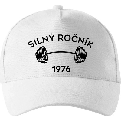 Silný ročník Letopočet 1976 se zahnutým kšiltem a mosaznou sponou Bílá