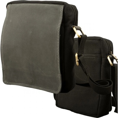 Impex crossbody taška s chlopňou plátno s kožou buffalo hunter čierna/antracitová