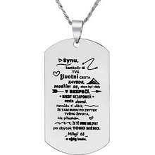 SILVEGO Přívěsek s řetízkem z chirurgické oceli dog tag s nápisem: Synu RRC0383N