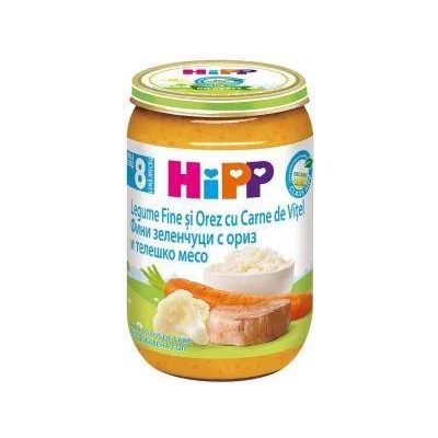 HiPP Био пюре от фини зеленчуци с ориз и телешко месо hipp, 8+ месеца, 220гр