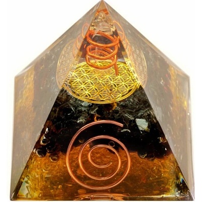 Nefertitis Orgonit pyramida Květina života s granátem a křišťálem NF43183 - 5 x 5 x 5,5 cm