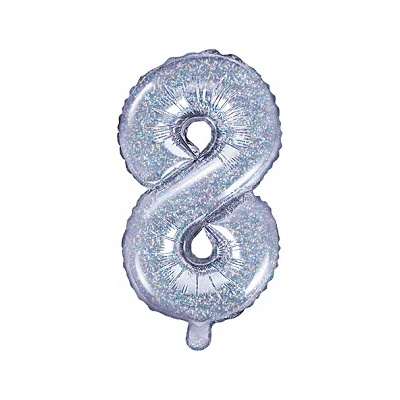 PartyDeco Балон от фолио Mini - число 8 холографичен 35 см