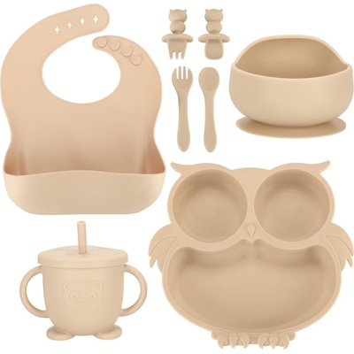 KIK Silikonová sada nádobí pro děti Sova Béžová 8 ks