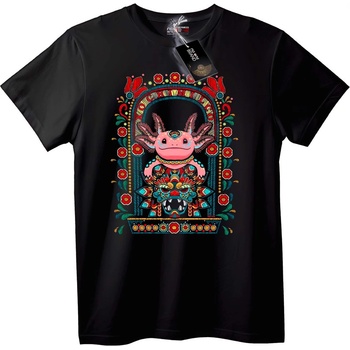 NOONEBRAND Тениска Аксолотъл фолклорно изкуство - 2XL, Black