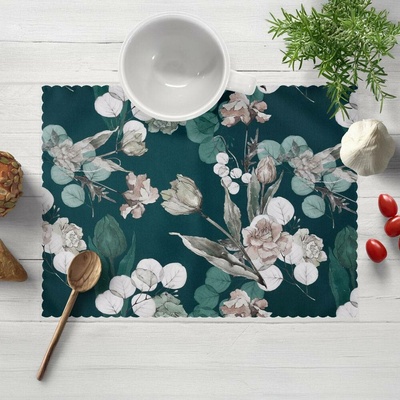 Biante Teflonové prostírání TF-058 Květy s eukalyptem na tmavě zeleném 35x45cm
