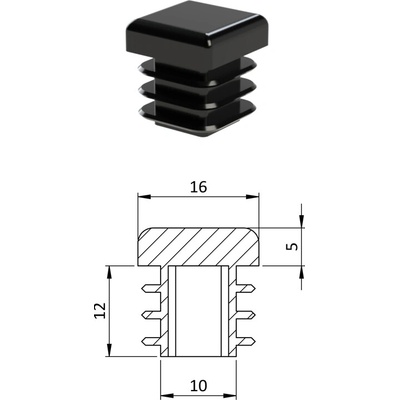 Krytka plastová 16 x 16 mm, čierna