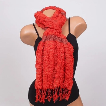 Image 1 of Свеж дамски шал в оранжево с ламе и ресни