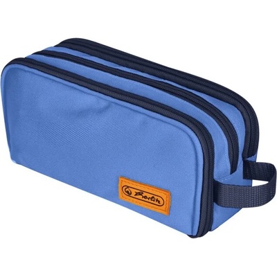 Herlitz Ученически несесер празен, двоен, 3 ципа, neon, uni Blue - Herlitz