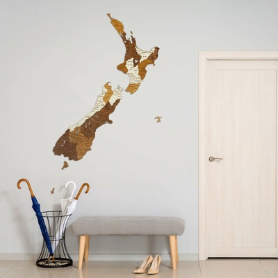 Drevená mapa Nového Zélandu 109,5 x 147 cm
