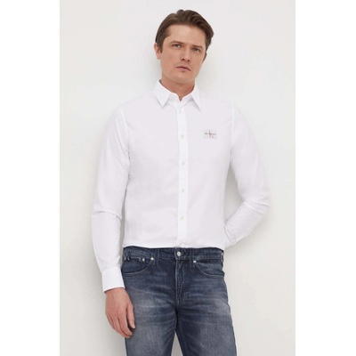 Calvin Klein Jeans pánska bavlnená košeľa reglar s klasickým golierom biela J30J325027