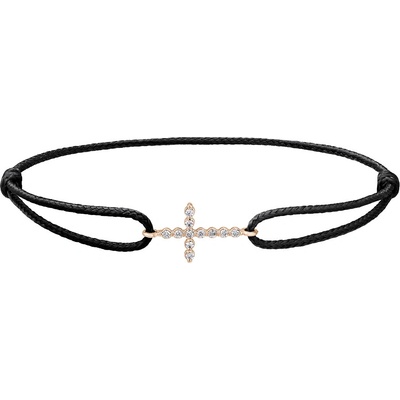 Tiami provázkový náramek Little Cross z růžového zlata s diamanty černý BLCP20012